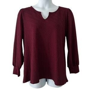 Kaileigh Women's Check Wine Pullover V-Neck Blouse Top Plus 1X NWOT